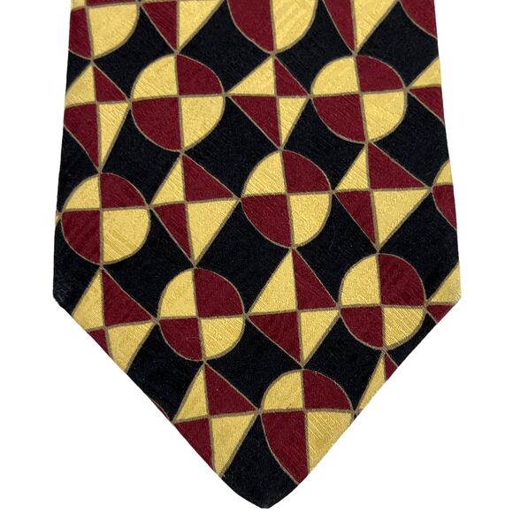 Tom James Bundle 2 Geometric Silk Neckties 60" Gold Cream Olive Purple Burgundy - Picture 3 of 10